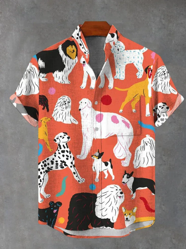 Men's Fashion Dog Animal Print Short Sleeve Shirt