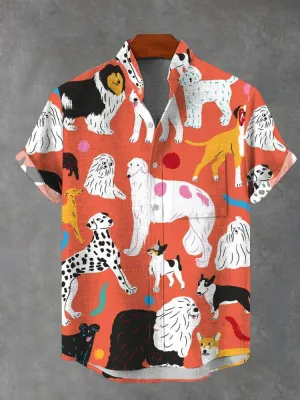 Men's Fashion Dog Animal Print Short Sleeve Shirt