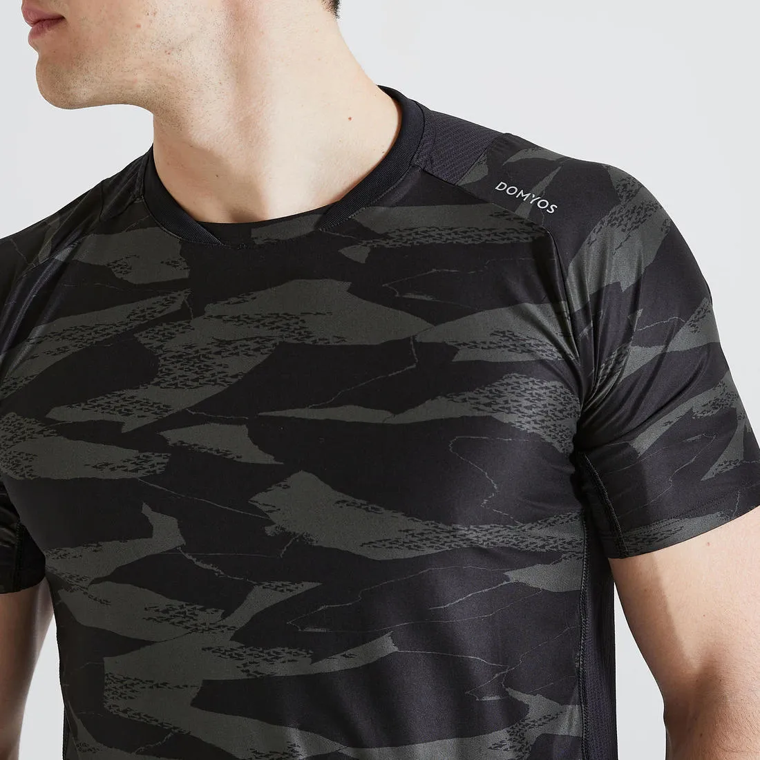 Men's Fitness Cardio Training T-Shirt 500 - Khaki/Camo Print