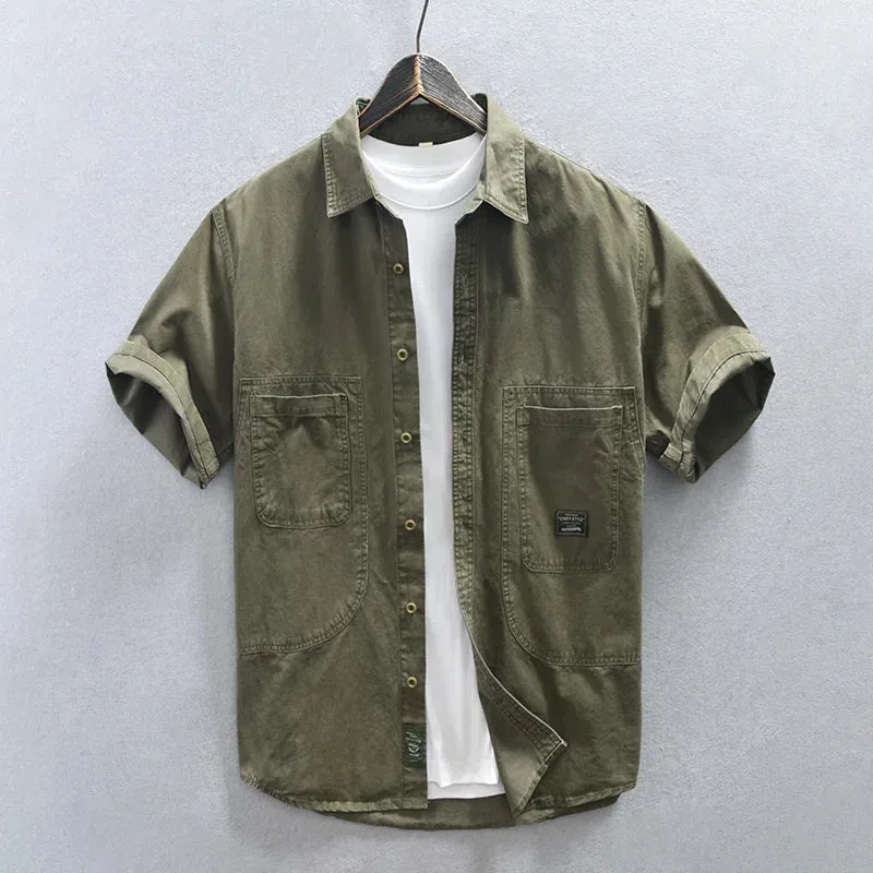 Men's Streetwear  Cotton Double Pockets Shirt