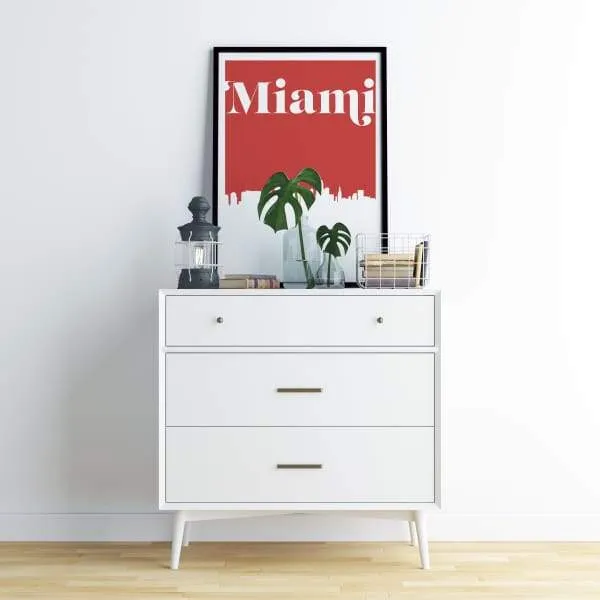 Miami, Florida retro inspired city skyline