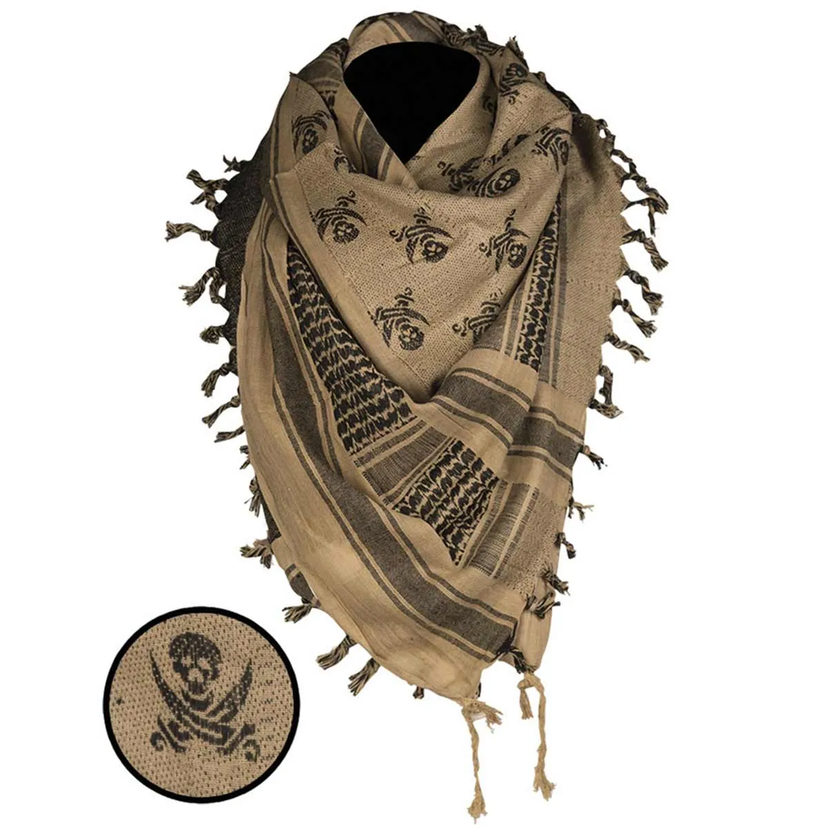 Mil-Tec Shemagh Head Scarf Skull Coyote / Black
