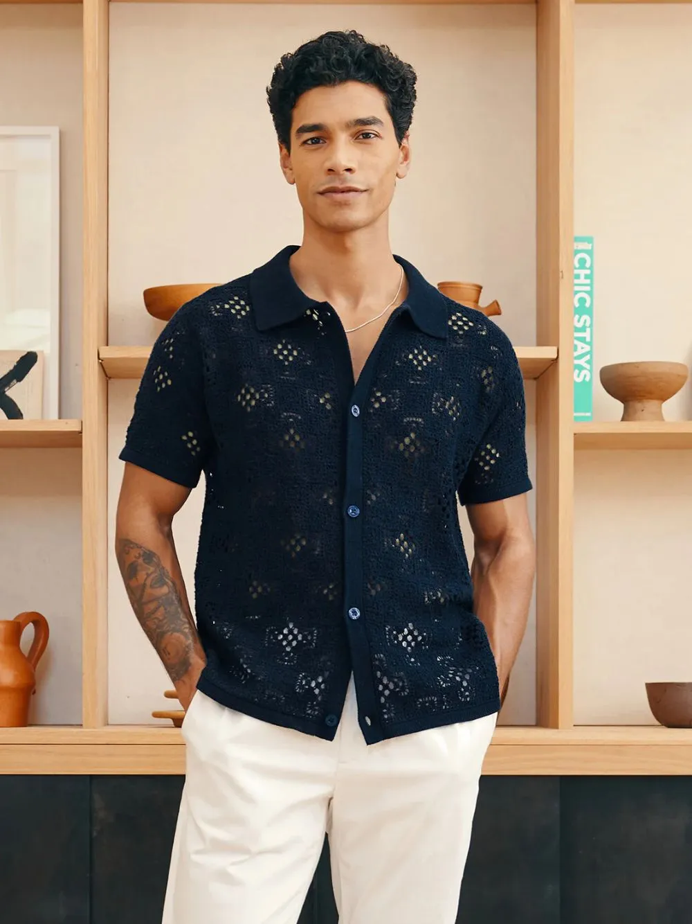 Navy Angra Clube Raul Crochet Cardigan
