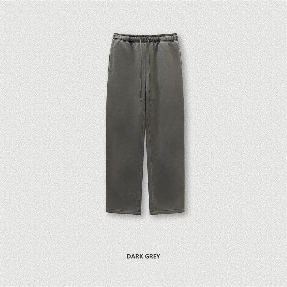 Obsidian Phoenix Luxury 332gsm Washed Fleece Straight Pants - Unisex Loose-Fit Warm Knitted Retro Trousers