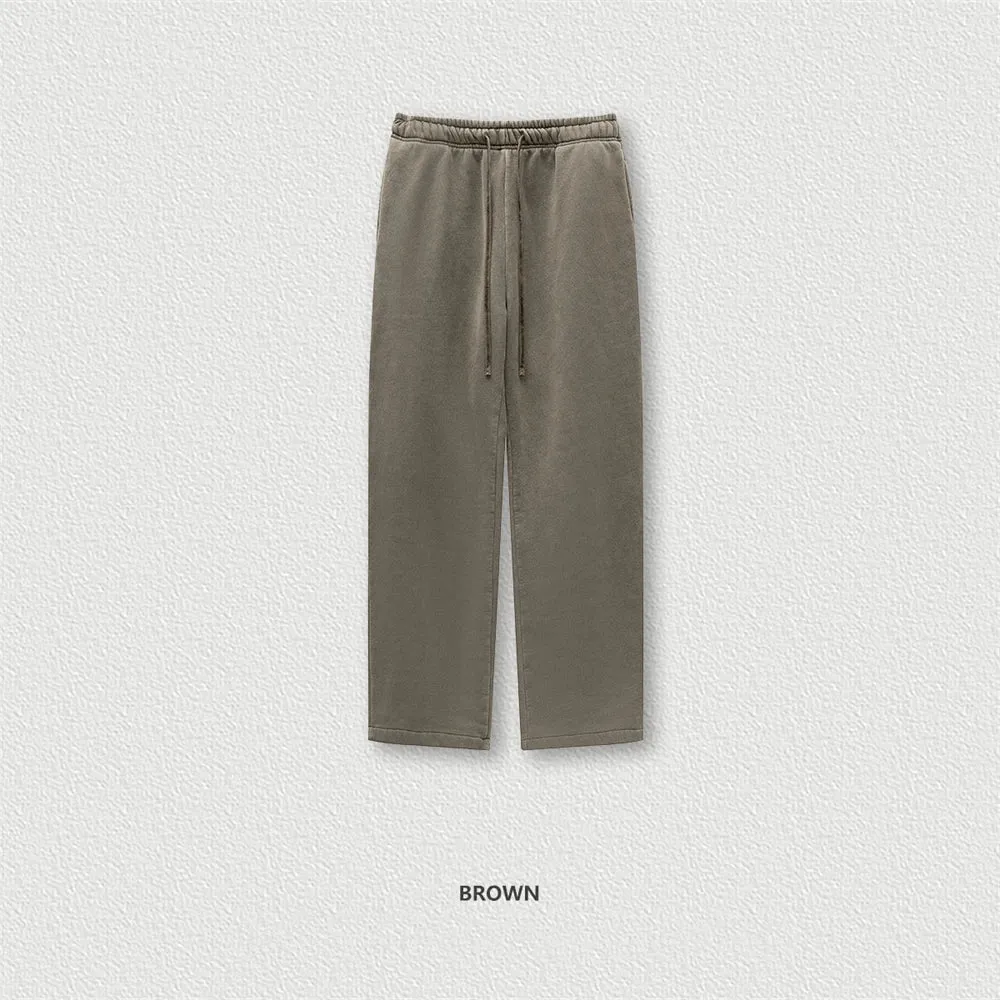 Obsidian Phoenix Luxury 332gsm Washed Fleece Straight Pants - Unisex Loose-Fit Warm Knitted Retro Trousers