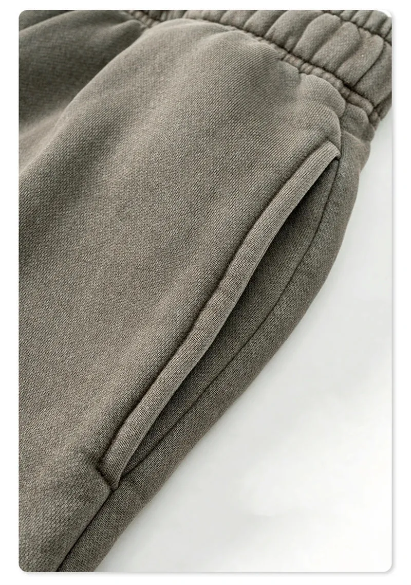 Obsidian Phoenix Luxury 332gsm Washed Fleece Straight Pants - Unisex Loose-Fit Warm Knitted Retro Trousers