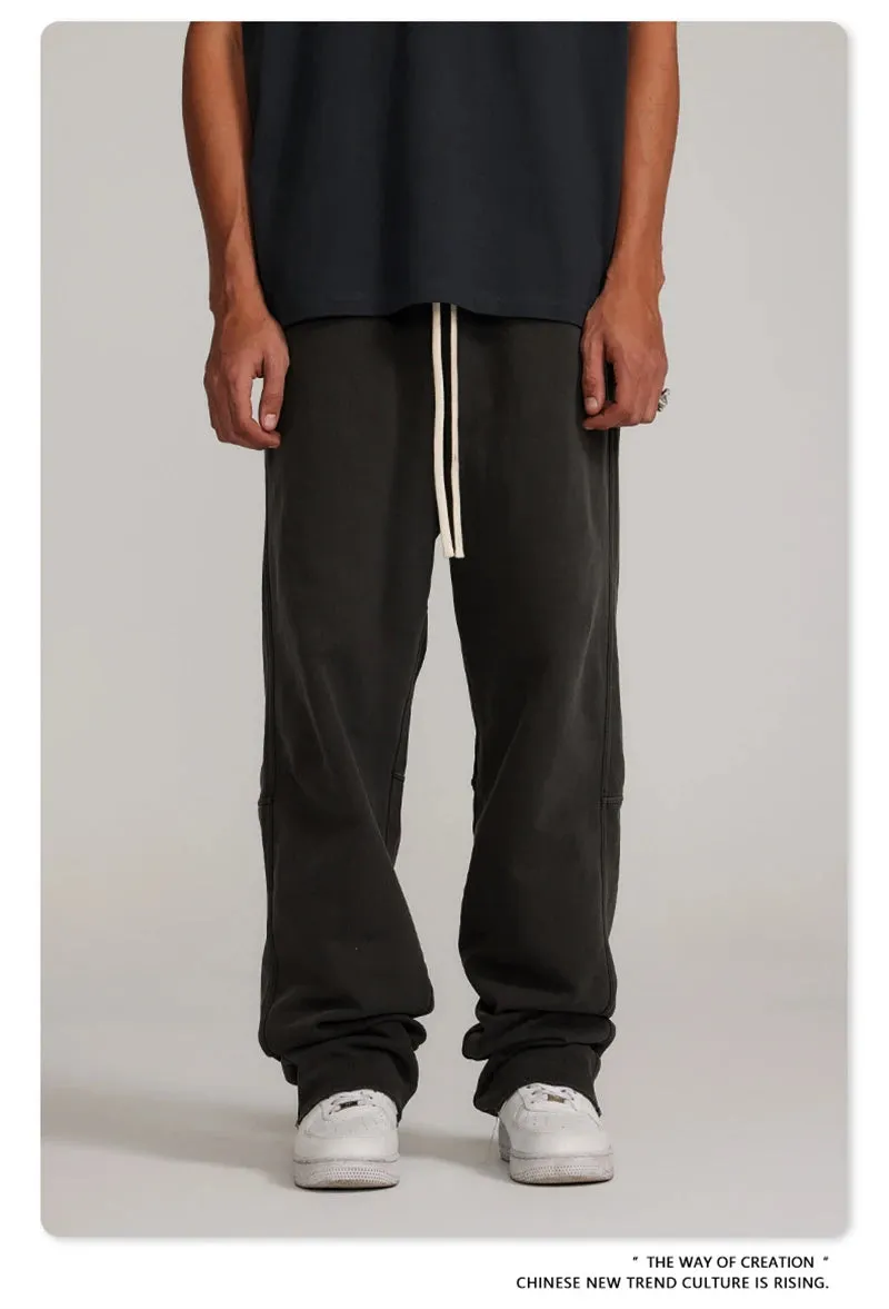 Obsidian Phoenix Luxury 380gsm Washed Cotton Pants - Unisex Oversized Loose-Fit Retro Straight-Leg Trousers