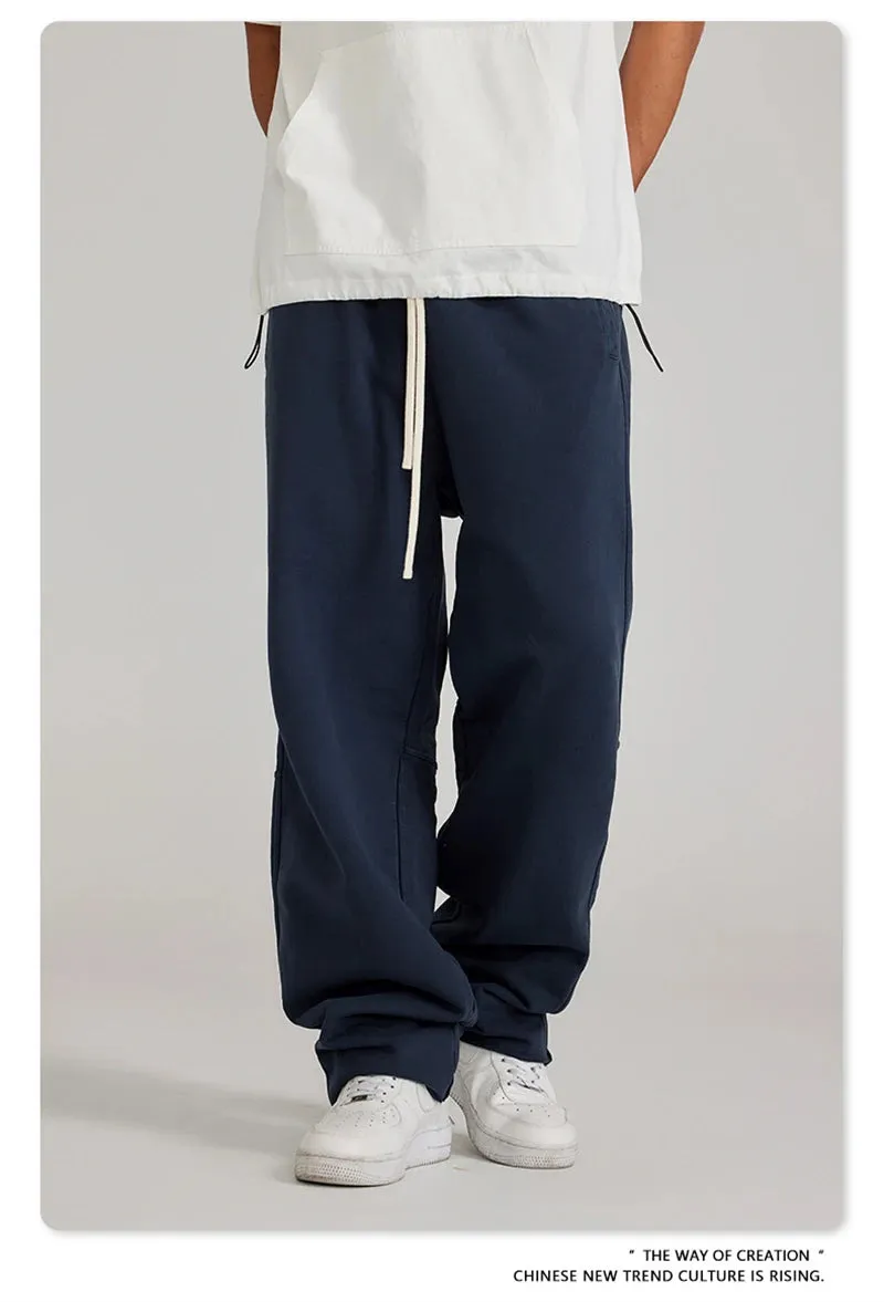 Obsidian Phoenix Luxury 380gsm Washed Cotton Pants - Unisex Oversized Loose-Fit Retro Straight-Leg Trousers