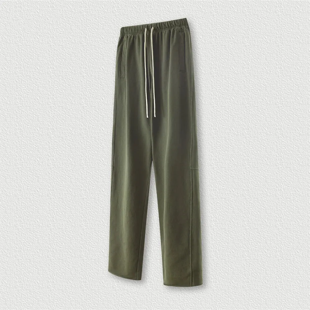 Obsidian Phoenix Luxury 380gsm Washed Cotton Pants - Unisex Oversized Loose-Fit Retro Straight-Leg Trousers