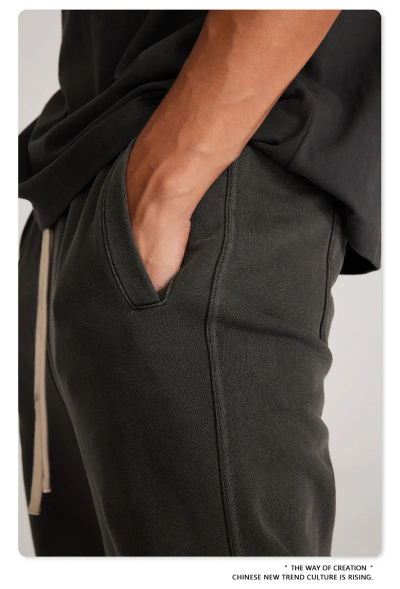 Obsidian Phoenix Luxury 380gsm Washed Cotton Pants - Unisex Oversized Loose-Fit Retro Straight-Leg Trousers
