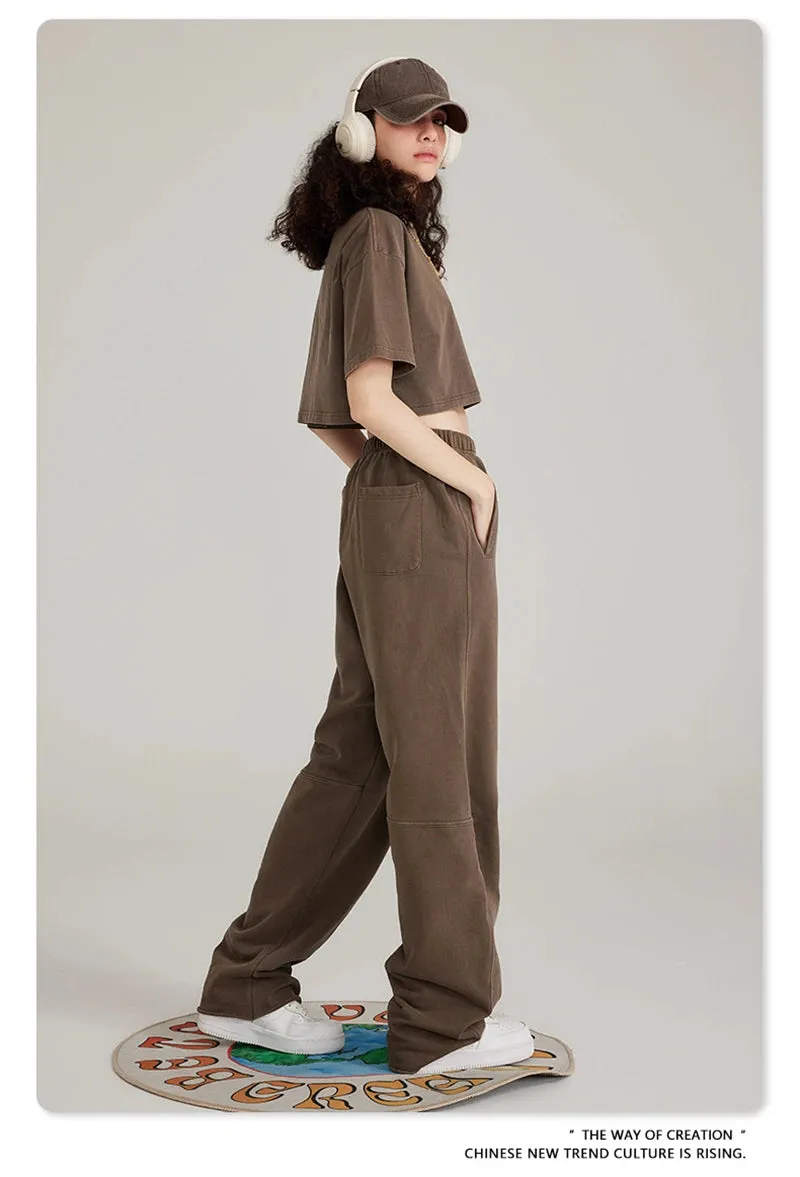 Obsidian Phoenix Luxury 380gsm Washed Cotton Pants - Unisex Oversized Loose-Fit Retro Straight-Leg Trousers