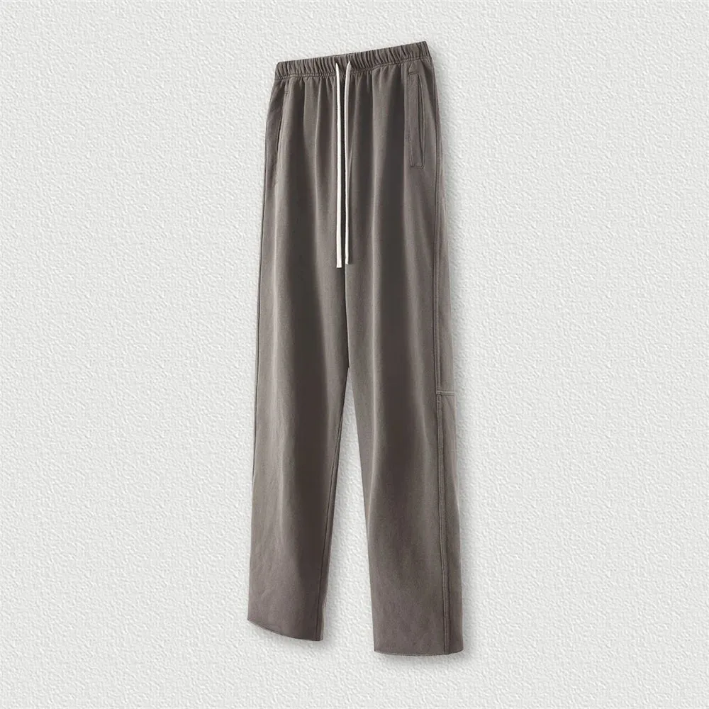 Obsidian Phoenix Luxury 380gsm Washed Cotton Pants - Unisex Oversized Loose-Fit Retro Straight-Leg Trousers