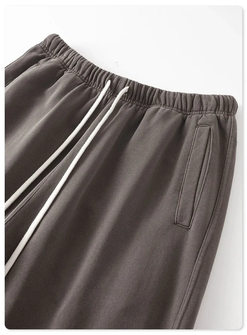 Obsidian Phoenix Luxury 380gsm Washed Cotton Pants - Unisex Oversized Loose-Fit Retro Straight-Leg Trousers
