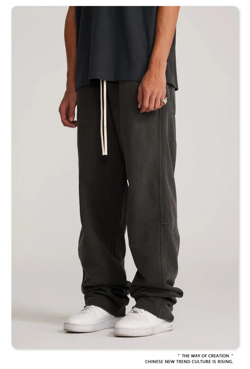 Obsidian Phoenix Luxury 380gsm Washed Cotton Pants - Unisex Oversized Loose-Fit Retro Straight-Leg Trousers
