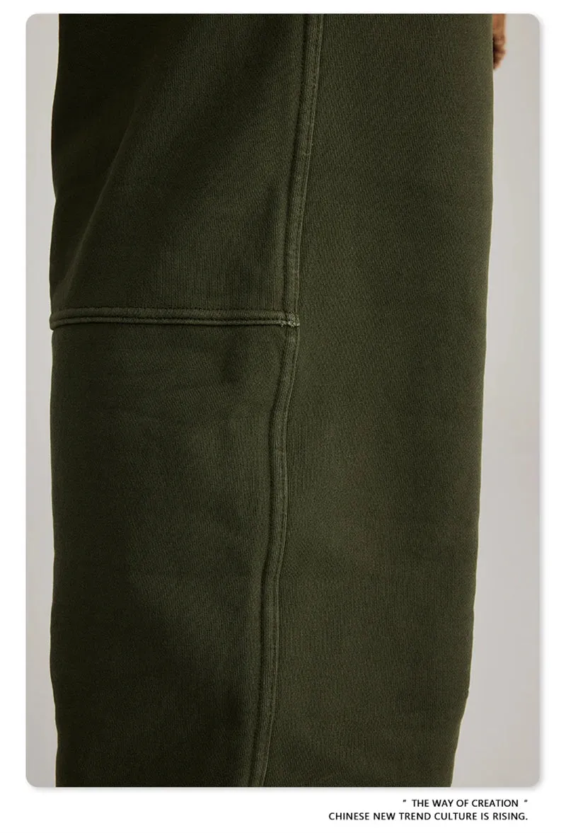 Obsidian Phoenix Luxury 380gsm Washed Cotton Pants - Unisex Oversized Loose-Fit Retro Straight-Leg Trousers