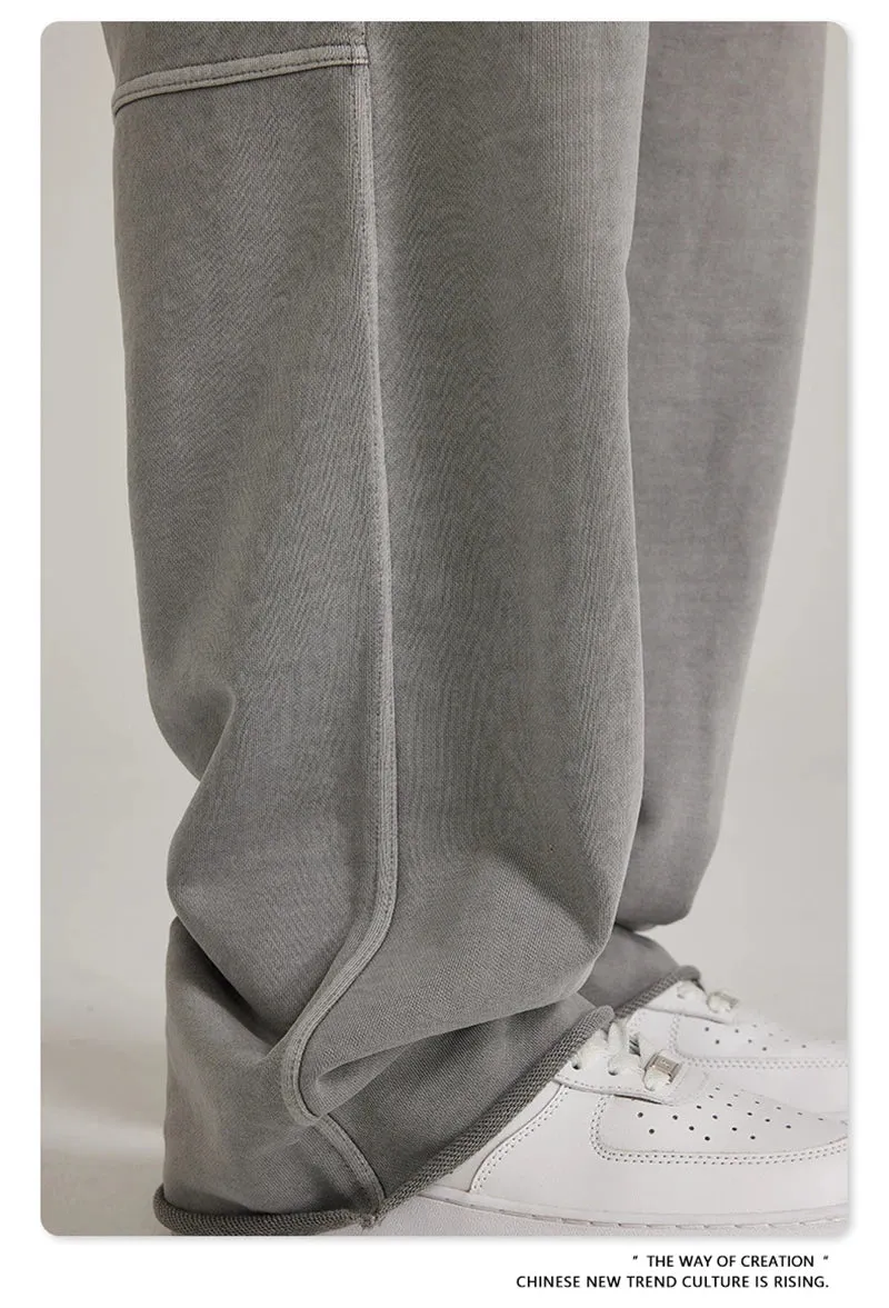 Obsidian Phoenix Luxury 380gsm Washed Cotton Pants - Unisex Oversized Loose-Fit Retro Straight-Leg Trousers