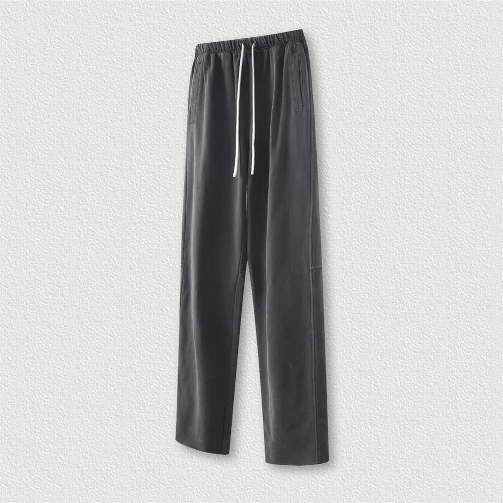 Obsidian Phoenix Luxury 380gsm Washed Cotton Pants - Unisex Oversized Loose-Fit Retro Straight-Leg Trousers