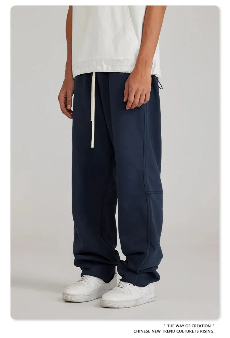 Obsidian Phoenix Luxury 380gsm Washed Cotton Pants - Unisex Oversized Loose-Fit Retro Straight-Leg Trousers