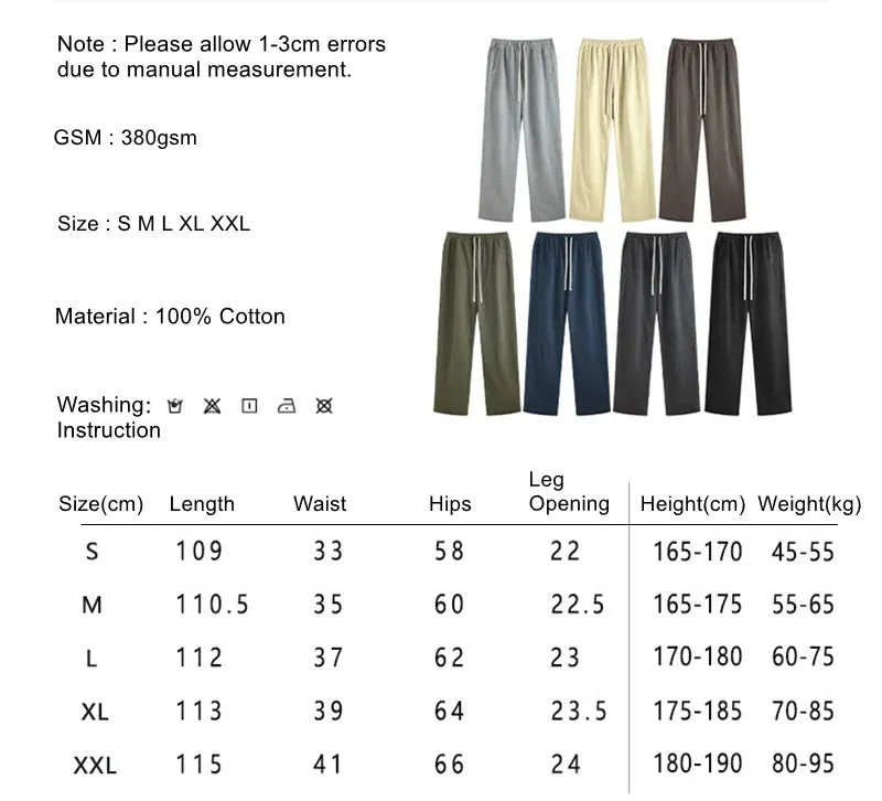 Obsidian Phoenix Luxury 380gsm Washed Cotton Pants - Unisex Oversized Loose-Fit Retro Straight-Leg Trousers