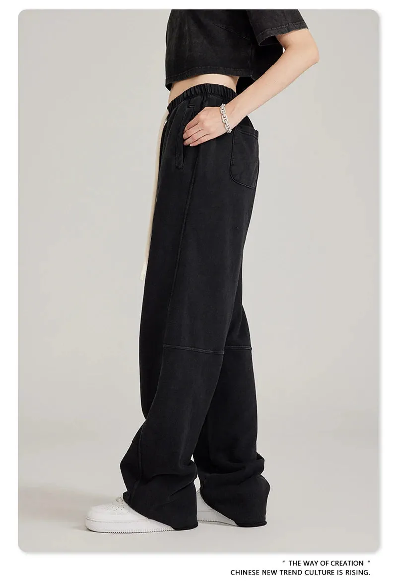 Obsidian Phoenix Luxury 380gsm Washed Cotton Pants - Unisex Oversized Loose-Fit Retro Straight-Leg Trousers