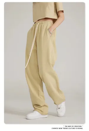 Obsidian Phoenix Luxury 380gsm Washed Cotton Pants - Unisex Oversized Loose-Fit Retro Straight-Leg Trousers
