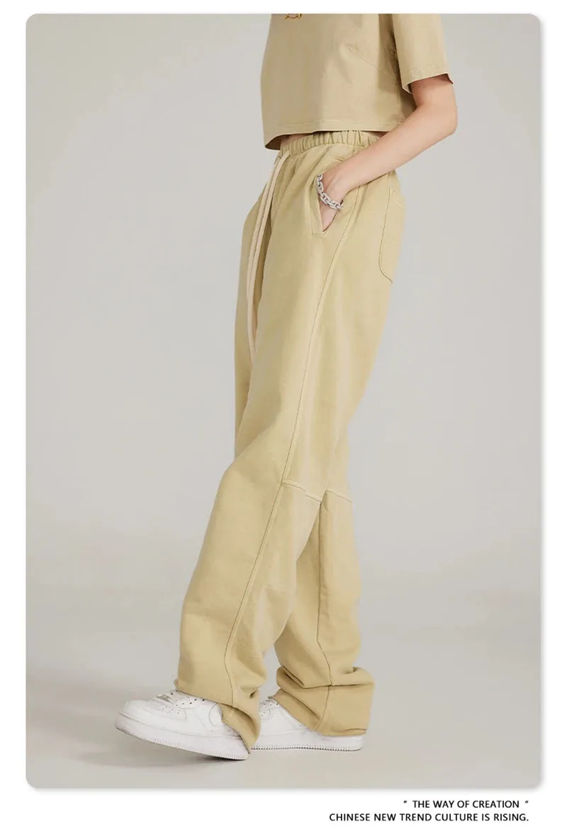 Obsidian Phoenix Luxury 380gsm Washed Cotton Pants - Unisex Oversized Loose-Fit Retro Straight-Leg Trousers