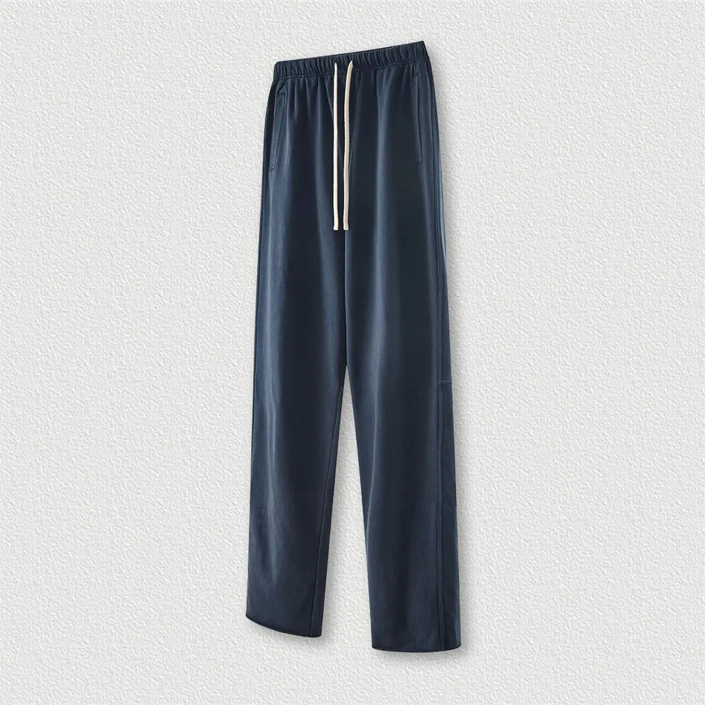 Obsidian Phoenix Luxury 380gsm Washed Cotton Pants - Unisex Oversized Loose-Fit Retro Straight-Leg Trousers