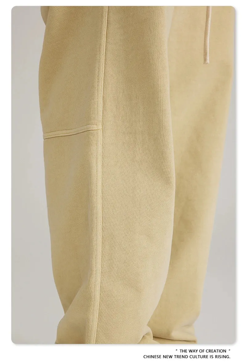 Obsidian Phoenix Luxury 380gsm Washed Cotton Pants - Unisex Oversized Loose-Fit Retro Straight-Leg Trousers