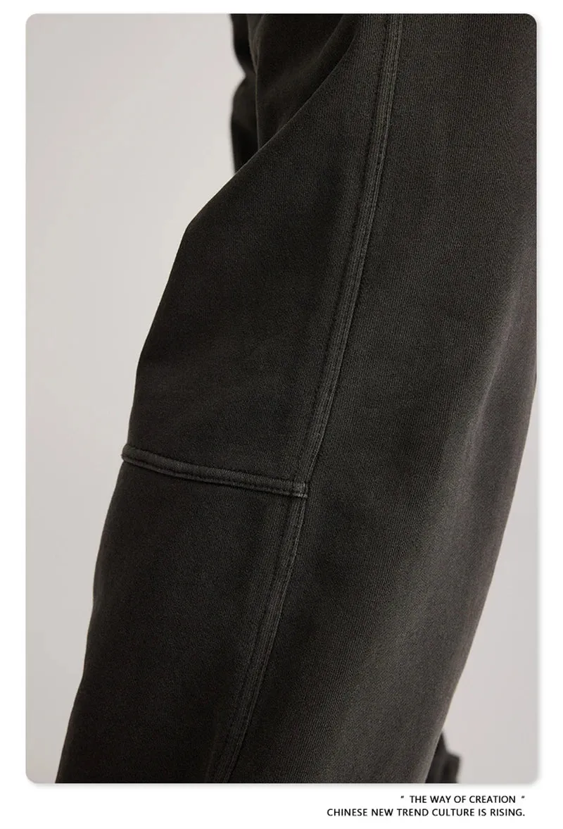 Obsidian Phoenix Luxury 380gsm Washed Cotton Pants - Unisex Oversized Loose-Fit Retro Straight-Leg Trousers