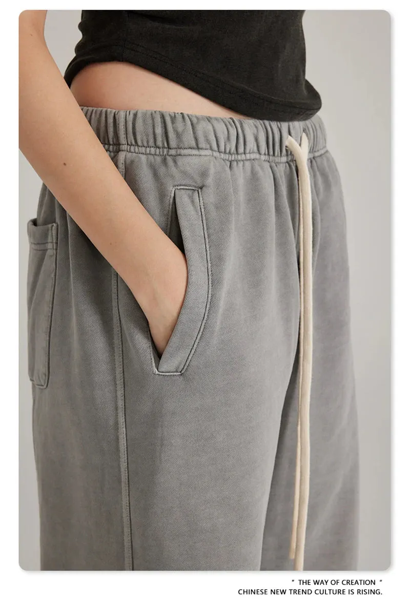 Obsidian Phoenix Luxury 380gsm Washed Cotton Pants - Unisex Oversized Loose-Fit Retro Straight-Leg Trousers