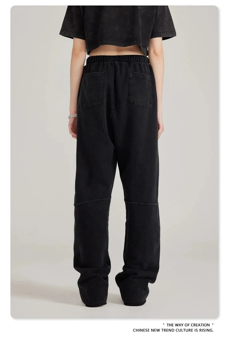 Obsidian Phoenix Luxury 380gsm Washed Cotton Pants - Unisex Oversized Loose-Fit Retro Straight-Leg Trousers