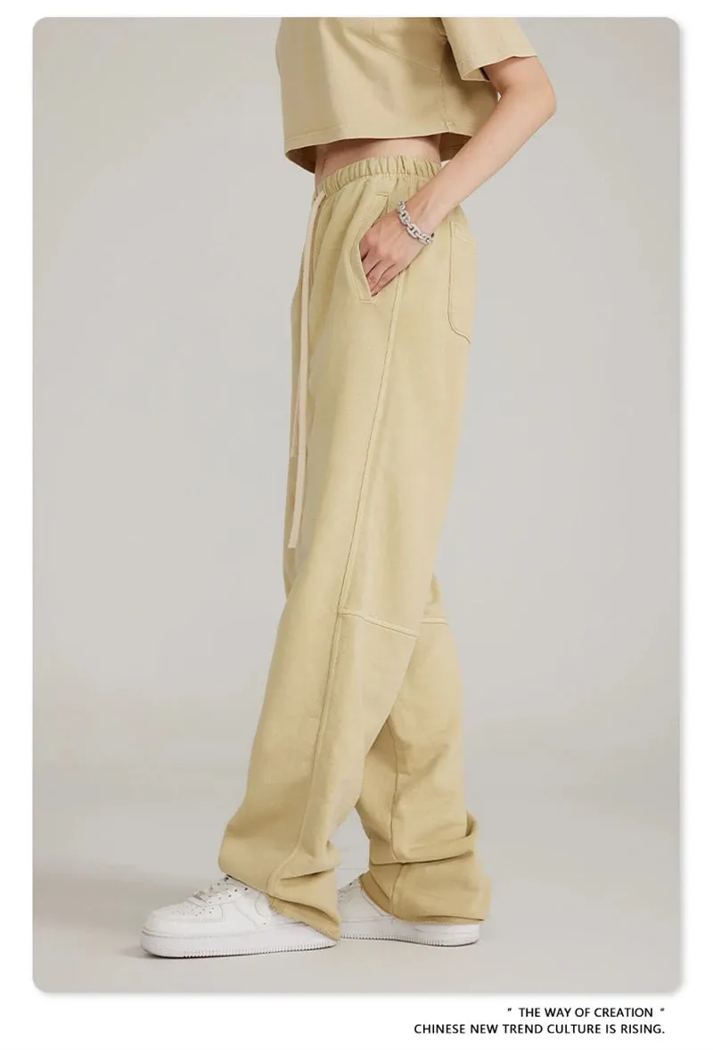 Obsidian Phoenix Luxury 380gsm Washed Cotton Pants - Unisex Oversized Loose-Fit Retro Straight-Leg Trousers