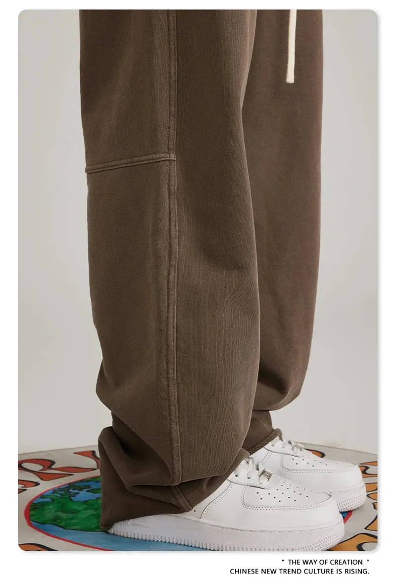 Obsidian Phoenix Luxury 380gsm Washed Cotton Pants - Unisex Oversized Loose-Fit Retro Straight-Leg Trousers