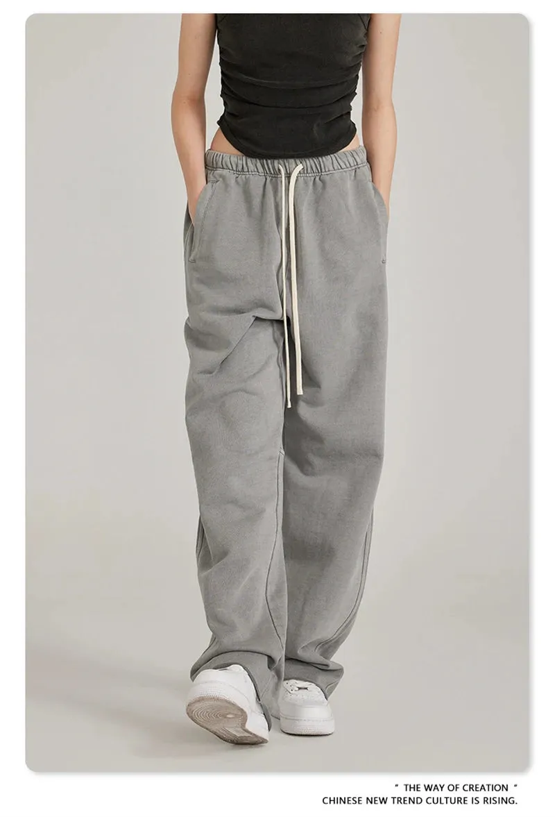 Obsidian Phoenix Luxury 380gsm Washed Cotton Pants - Unisex Oversized Loose-Fit Retro Straight-Leg Trousers