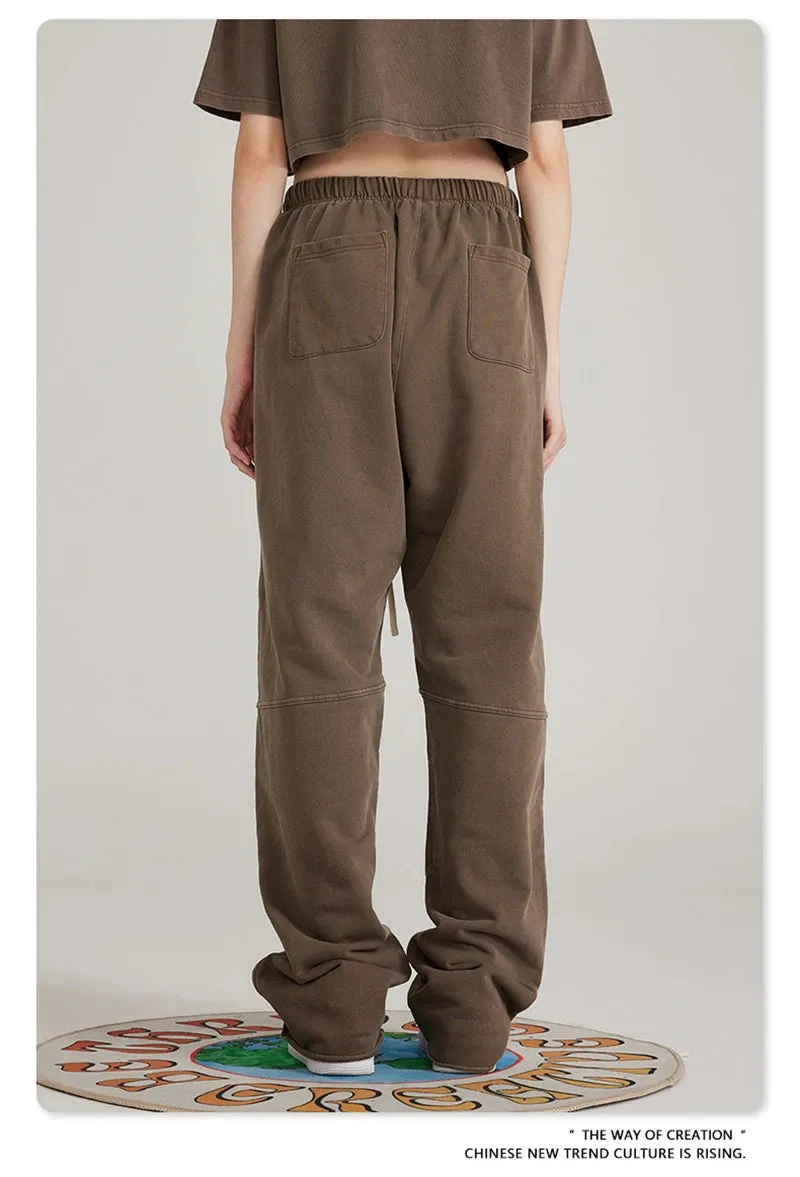 Obsidian Phoenix Luxury 380gsm Washed Cotton Pants - Unisex Oversized Loose-Fit Retro Straight-Leg Trousers