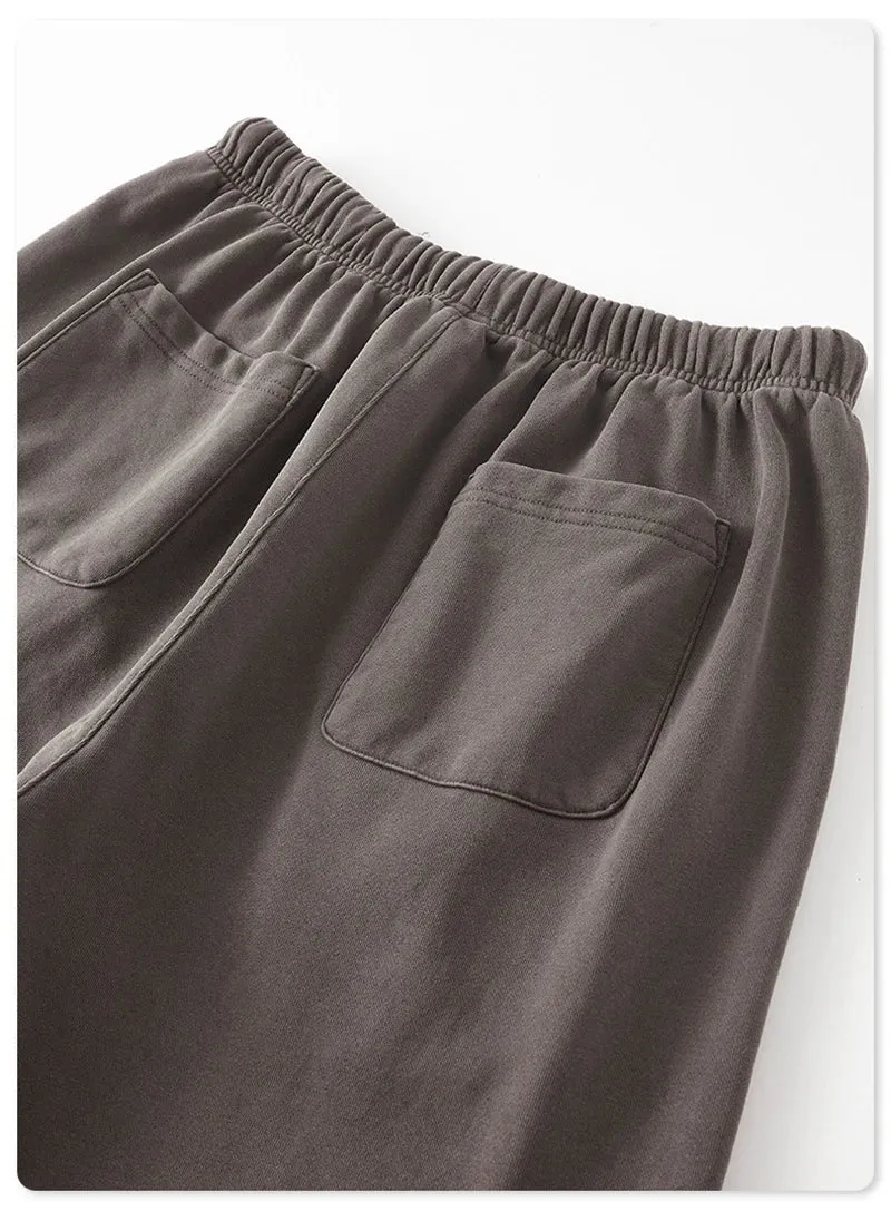 Obsidian Phoenix Luxury 380gsm Washed Cotton Pants - Unisex Oversized Loose-Fit Retro Straight-Leg Trousers