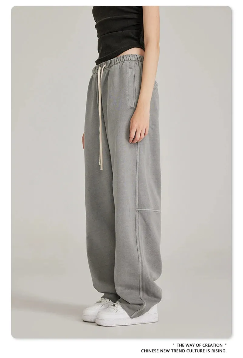 Obsidian Phoenix Luxury 380gsm Washed Cotton Pants - Unisex Oversized Loose-Fit Retro Straight-Leg Trousers