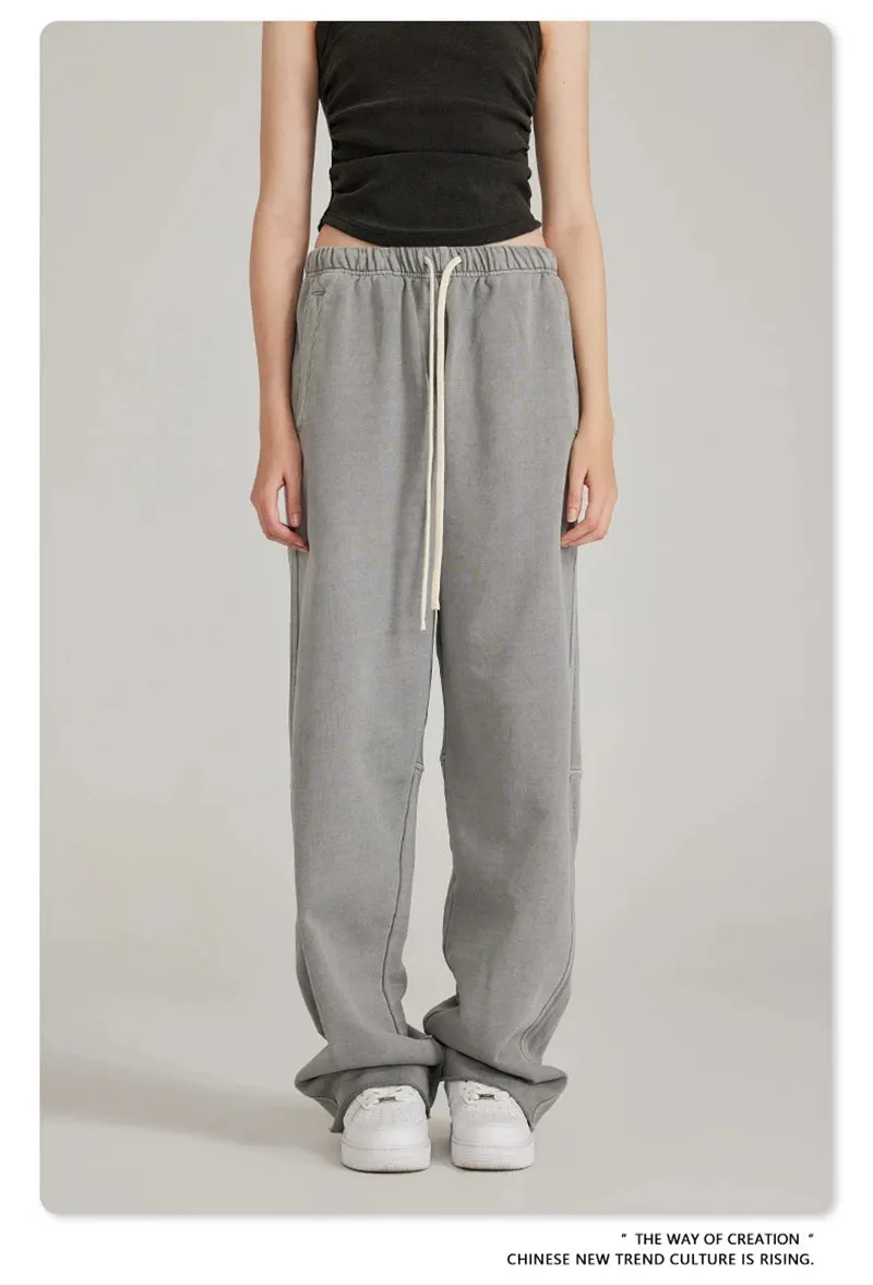 Obsidian Phoenix Luxury 380gsm Washed Cotton Pants - Unisex Oversized Loose-Fit Retro Straight-Leg Trousers