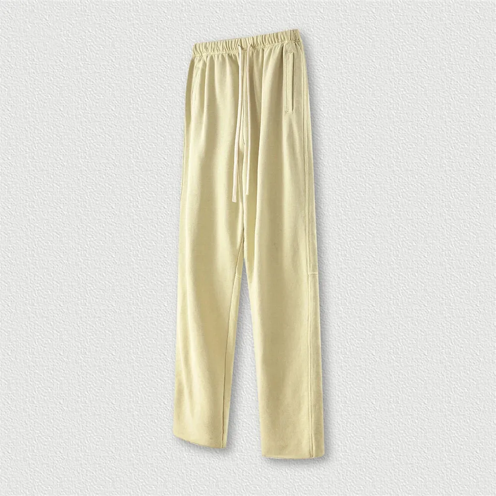 Obsidian Phoenix Luxury 380gsm Washed Cotton Pants - Unisex Oversized Loose-Fit Retro Straight-Leg Trousers
