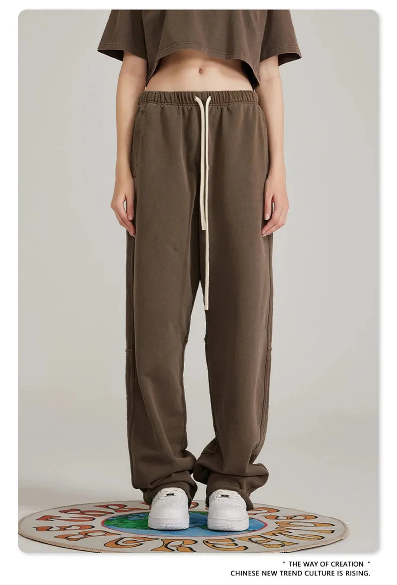 Obsidian Phoenix Luxury 380gsm Washed Cotton Pants - Unisex Oversized Loose-Fit Retro Straight-Leg Trousers