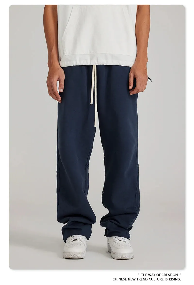 Obsidian Phoenix Luxury 380gsm Washed Cotton Pants - Unisex Oversized Loose-Fit Retro Straight-Leg Trousers