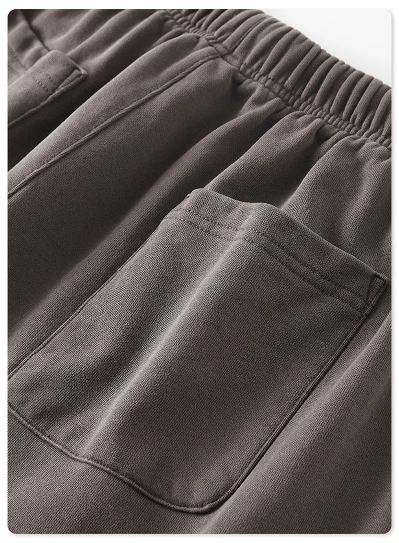 Obsidian Phoenix Luxury 380gsm Washed Cotton Pants - Unisex Oversized Loose-Fit Retro Straight-Leg Trousers