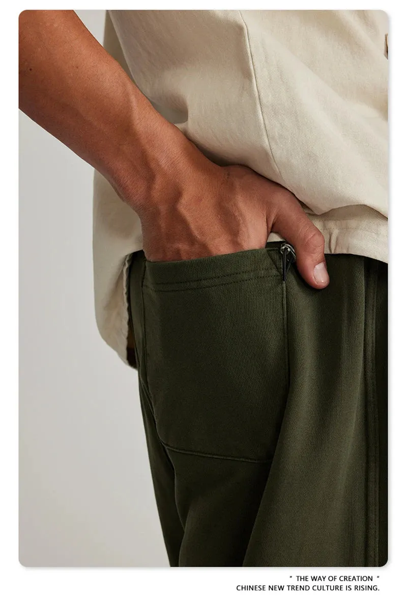 Obsidian Phoenix Luxury 380gsm Washed Cotton Pants - Unisex Oversized Loose-Fit Retro Straight-Leg Trousers