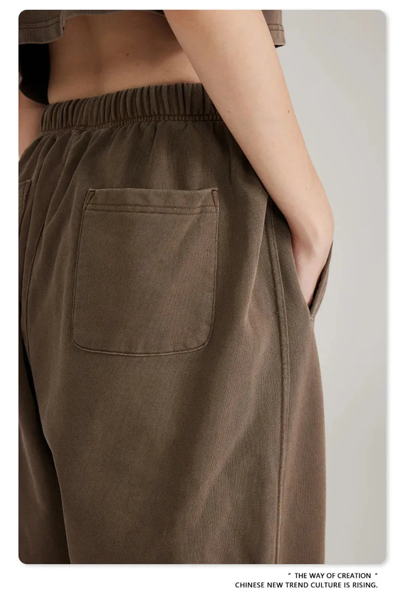 Obsidian Phoenix Luxury 380gsm Washed Cotton Pants - Unisex Oversized Loose-Fit Retro Straight-Leg Trousers
