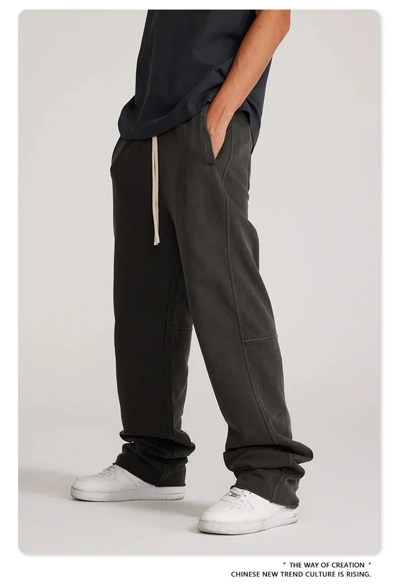 Obsidian Phoenix Luxury 380gsm Washed Cotton Pants - Unisex Oversized Loose-Fit Retro Straight-Leg Trousers
