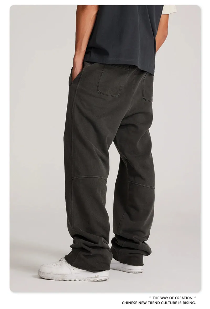 Obsidian Phoenix Luxury 380gsm Washed Cotton Pants - Unisex Oversized Loose-Fit Retro Straight-Leg Trousers