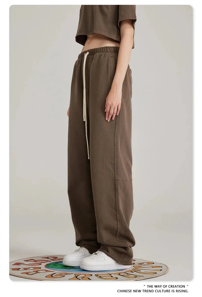 Obsidian Phoenix Luxury 380gsm Washed Cotton Pants - Unisex Oversized Loose-Fit Retro Straight-Leg Trousers
