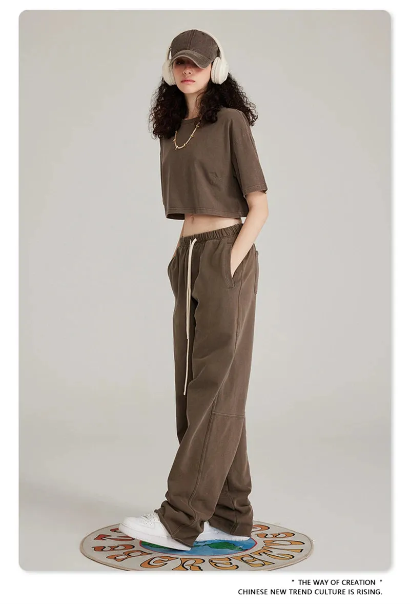 Obsidian Phoenix Luxury 380gsm Washed Cotton Pants - Unisex Oversized Loose-Fit Retro Straight-Leg Trousers