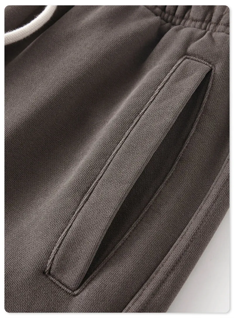 Obsidian Phoenix Luxury 380gsm Washed Cotton Pants - Unisex Oversized Loose-Fit Retro Straight-Leg Trousers