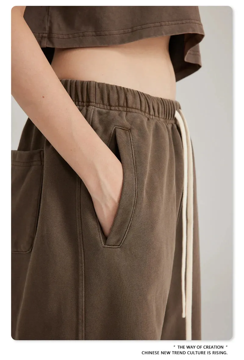 Obsidian Phoenix Luxury 380gsm Washed Cotton Pants - Unisex Oversized Loose-Fit Retro Straight-Leg Trousers